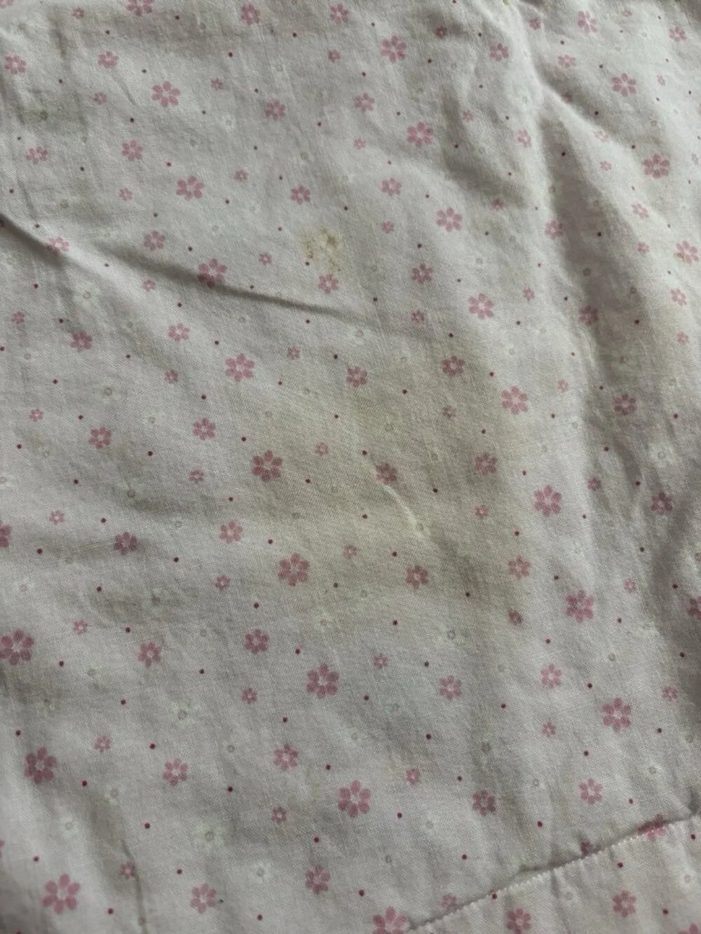 Vintage Handmade Baby Quilt Pink & White Embroidered Animals Flowers
